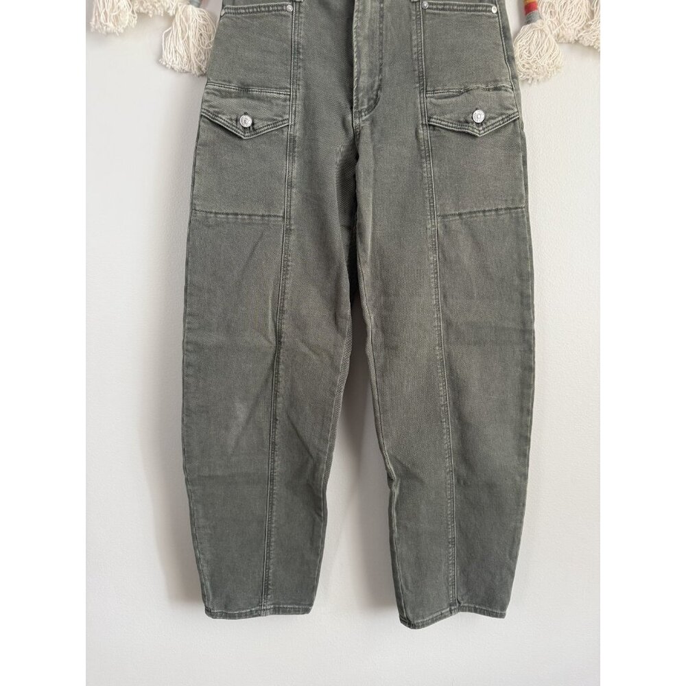 Paige Alexis Cargo Barrel Leg In Vintage Ivy Green Jeans Cotton Blend Denim 25 - Picture 6 of 12
